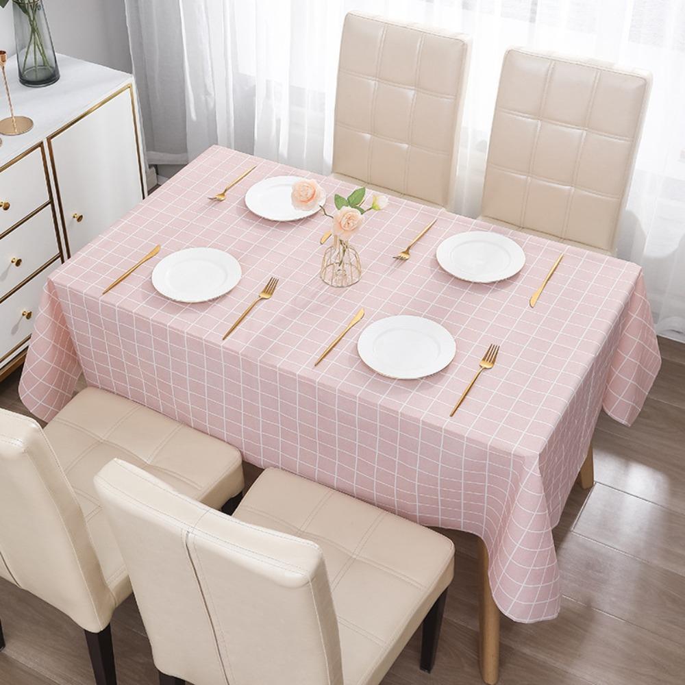 

PEVA Tablecloth Waterproof Oilproof Grid Tablecloth New Table Cover Home Kitchen Pink 137x90cm