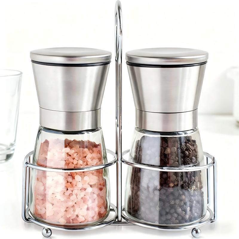 Salt & Pepper Grinder Stainless Steel Grinder Glass Seasoning bottle Manual Grinding bottle Adjustable Grind Spice Kitchen Tool