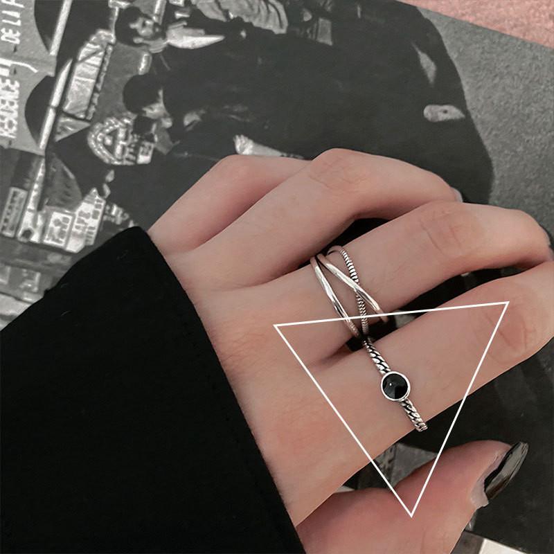 Stunning S925 Silver Black Agate Geometric Square Ring Fashionable And Chic Design For Women