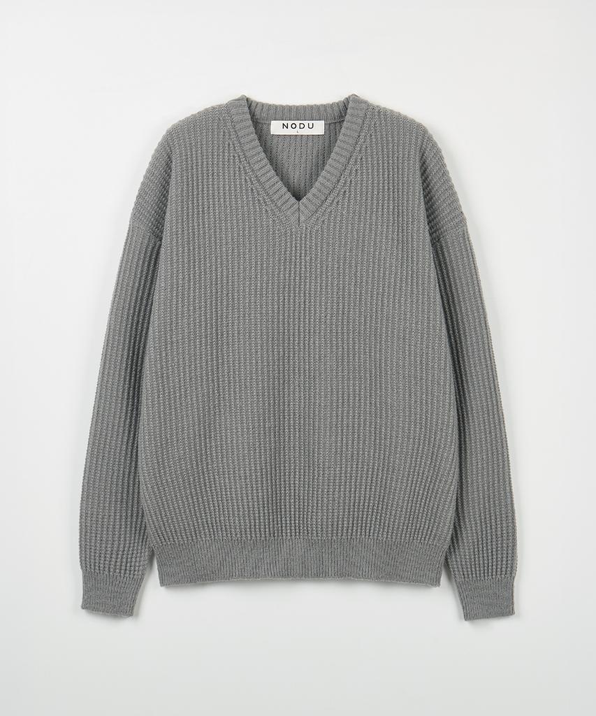NODU V-Neck Waffle Essential Knit [Gray]