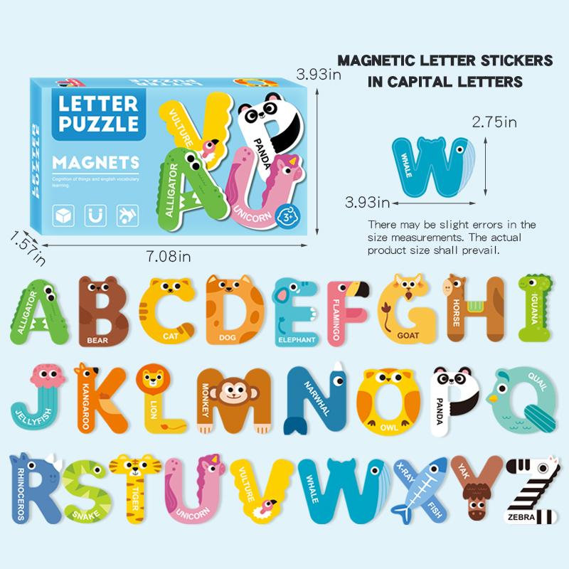 Kids Letters Numbers Animal Vehicle Refrigerator Sticker Magnetic Cognitive Matching Puzzle Educational Toys For Children