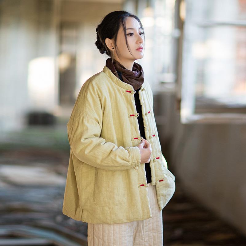 

Women s Winter Quilted Linen Cotton Jacket - Artistic, Warm, and Versatile One Size
