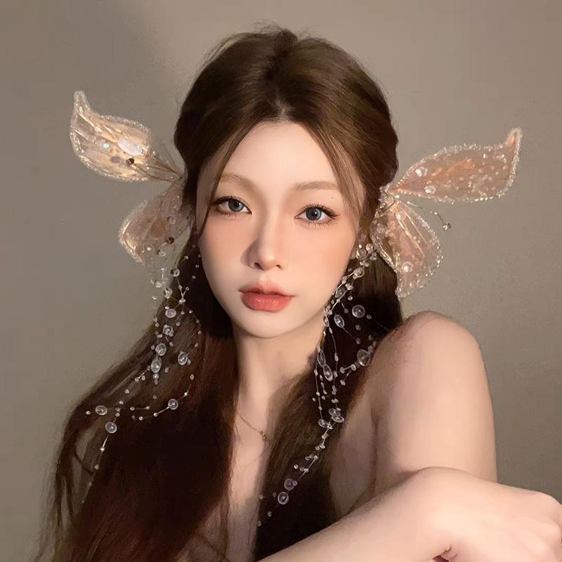 Kadın Kız Saç Tokası Yan Toka Kore Basit Takı Aksesuarları için Kelebek Boncuk Püsküllü Saç Tokaları