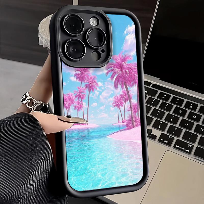 Pink Sunset Beach Dreamy Scenery Phone Case for iPhone 16 17 Air 16E 15 Pro Max 14 Plus 13 12 Mini Capa Soft Shell Silicone Fund