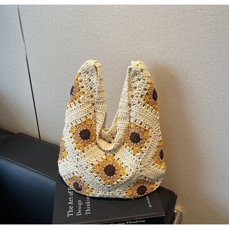 Pastoral Woven Bag Women's New Fashion Versatile Hollowed-out Vacation Armpit Bag Versatile Seaside Beach Bag