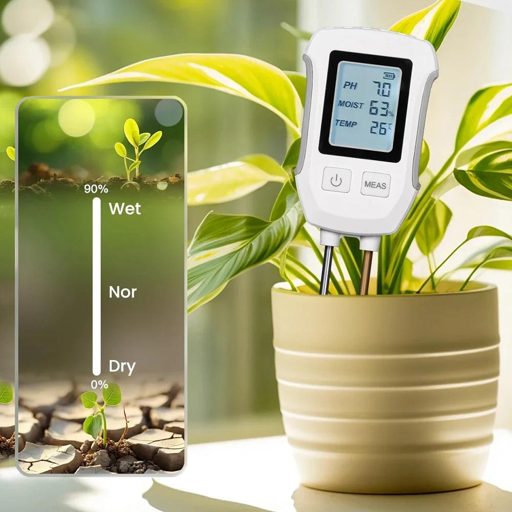 3in1 Soil Tester LCD Screen Detector PH Thermometer Temperature Moisture Meter For Plants Gardening Flower Potted Plantation