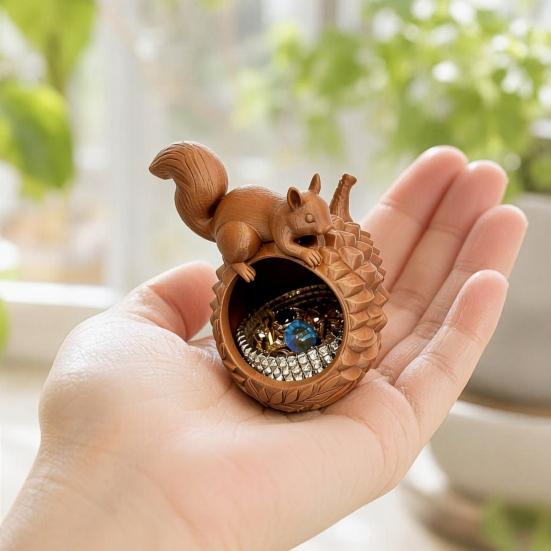 Unique Animal Shape Organizer 3D Printed Squirrel Pinecone Jewelry Tray, Large Storage for Capacity Box Rings Necklaces Small Accessories, Forest
