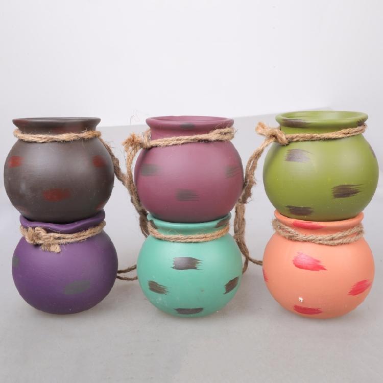 Dangling Colorful Ceramic 6 Pot Set Wall Mount Flower Cactus Planters Home Decor