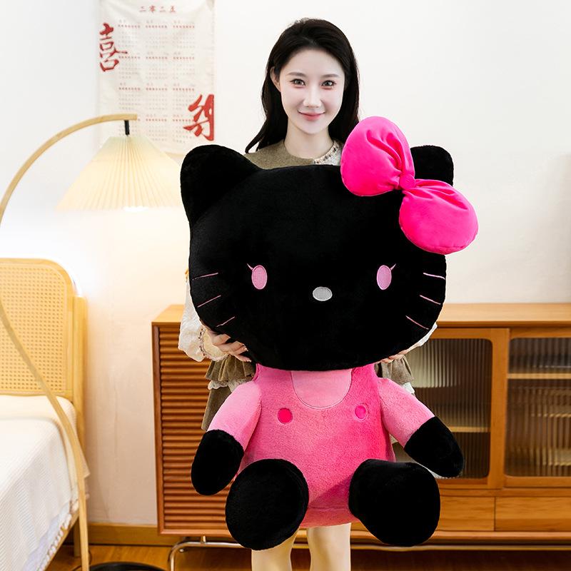 Dreamy KT Cat Doll with Black Floral Skirt - Plush Clip Legs Bedtime Pillow Gift for Girls