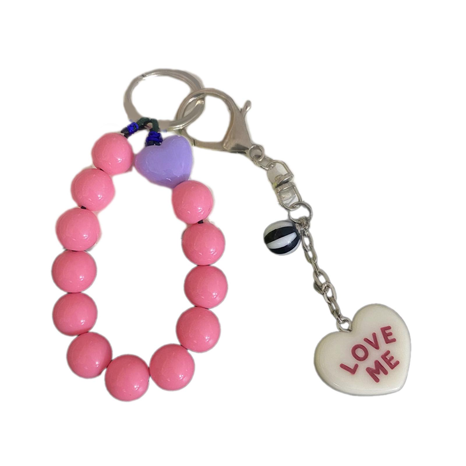 

Подвеска из бусин конфетного цвета для мобильного телефона, ручная работа, шнурок для телефона, милые разноцветные бусины, брелок-сердечко, брелок в корейском стиле розовый