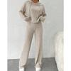 Autumn and Winter Casual Knitted Long Sleeved Set, Women's Hooded Sweatshirt, Loose Pants Two-piece Set