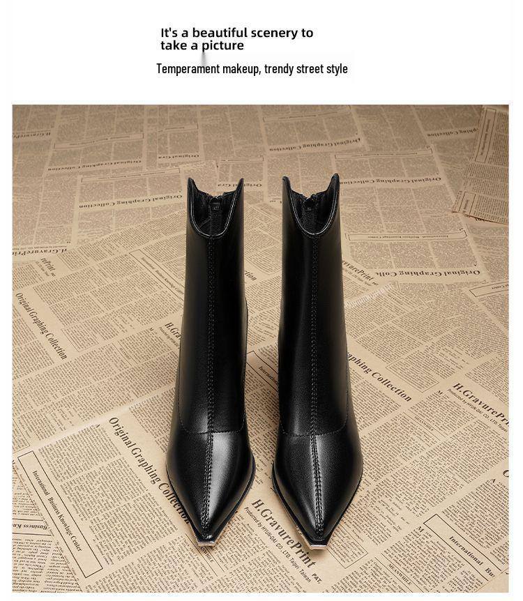 2025 Trendy Pointed Toe Chunky Heel Ankle Boots for Women - High-End Petite French Style