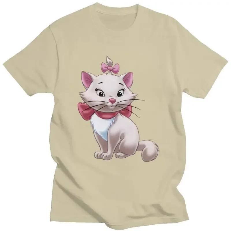 Male Marie Kitten Cartoon T Shirt Short Sleeve Cotton Tshirts Cool T-shirt Leisure Tees Loose Fit Clothing Unisex