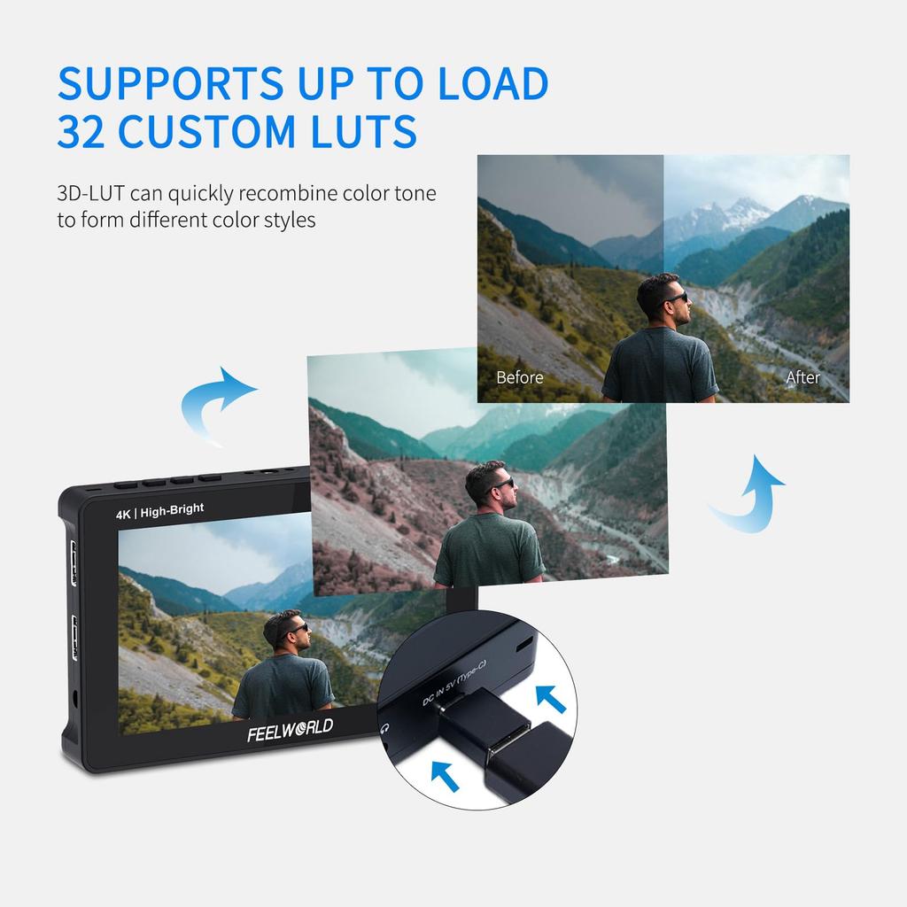 FEELWORLD F5 PROX 1600nit DSLR Camera Field 3D LUT Waveform 4K 1920x1080 Compact Full HD F970 and Storage 5.5-inch High-Brightness Monitor,