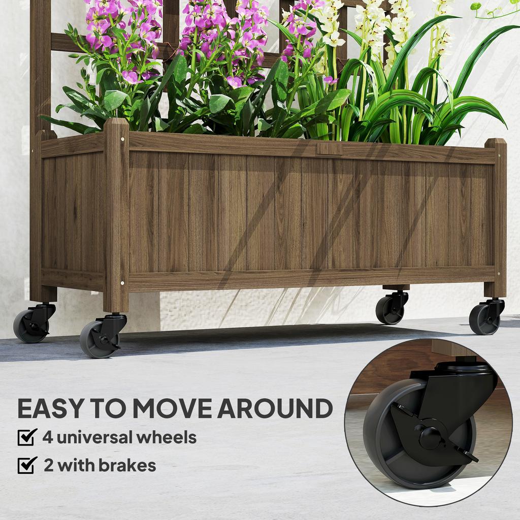 Wooden Trellis Planter Raised Garden Bed With Wheels To Climb And Grow Vegetables Herbs And Flowers Brown