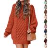 Damen Oversize Zopfmuster Strickpullover Kleid Langarm Rollkragen Pullover Midi Kleid für Herbst und Winter