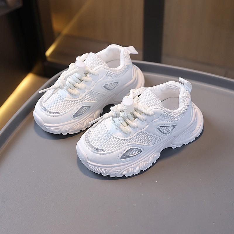 

Kids Sneakers Pull Rope Mesh Breathable Children Sports Shoes Thick Soft Sole 2025 New Fashion Students Running Shoes Non-slip 26 белый