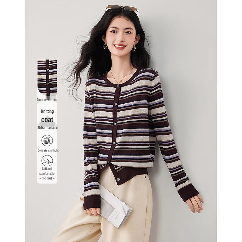

2025 Autumn Petite Women s Color-block Stripe Jacket One Size