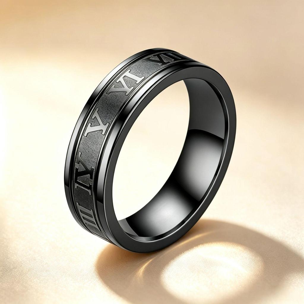 Stylish Roman Numeral Engraved Stainless Steel Ring
