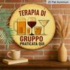 2D Flat, 1pc 7.87inchs Round Aluminum Sign, "Group Therapy Practiced Here" Funny Bar Quote, Vintage Beer & Wine Glass Metal Wall Art, Retro Aesthetic