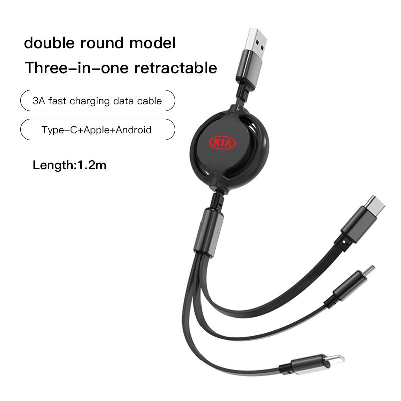 Car Interior Charging Data Cable Scalable 3 In 1 Phone Charger For KIA K3 Sportage Carnival K5 Seltos Pegas KX1 EV5 Sonet EV6 K4