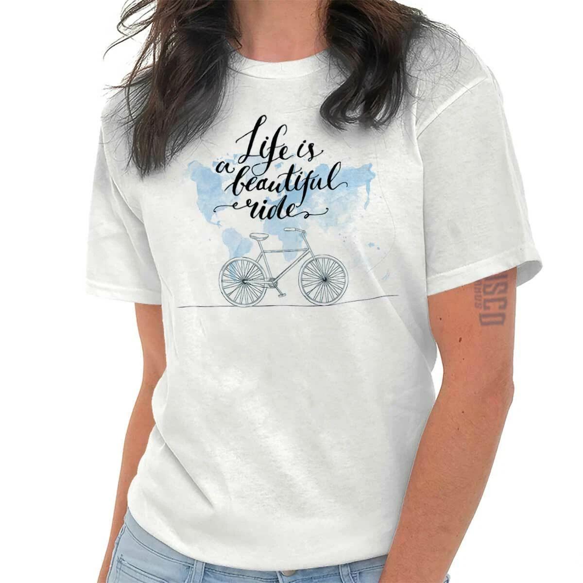 Life Is A Beautiful Ride Funny Hipster Bike Womens Short Sleeve Crewneck Tee M