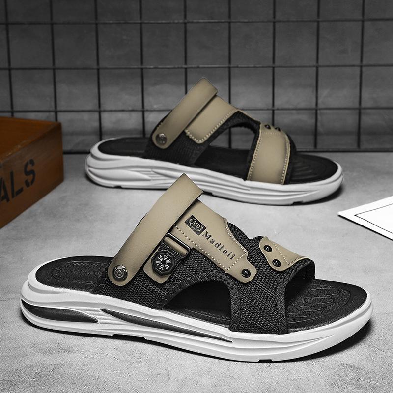 Summer New One-word Sports and Leisure Sandals Men's Comfortable and Breathable Soft-soled Non-slip Driving Beach Cool Slippers Two Wear