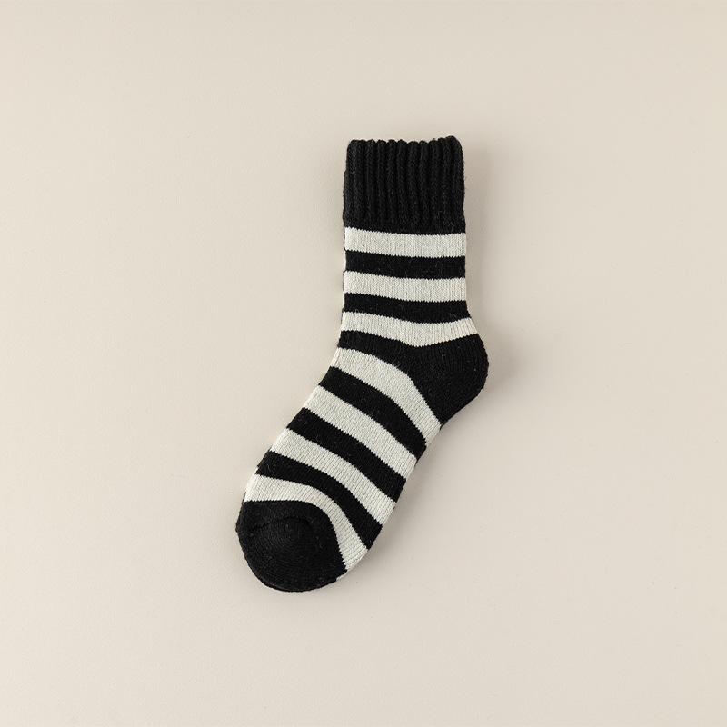 Men's Cashmere Medium Tube Socks - Autumn/Winter, Thick Towel Bottom, Striped Terry, Northeast Style.
