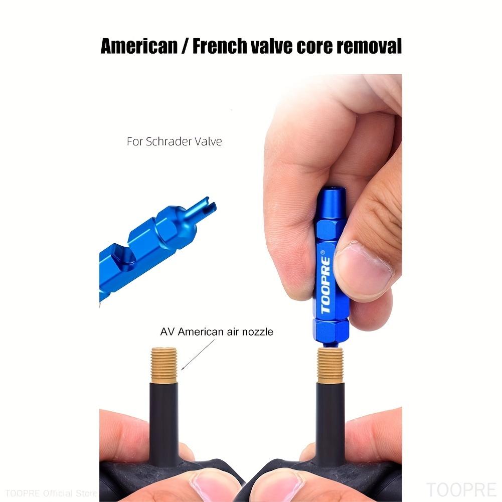 French-Style Tool Laser TOOPRE Three-in-One Bicycle Valve Core Remover - Compact Aluminum Alloy Tool for Schrader and Presta Valves, Non-Slip Grip