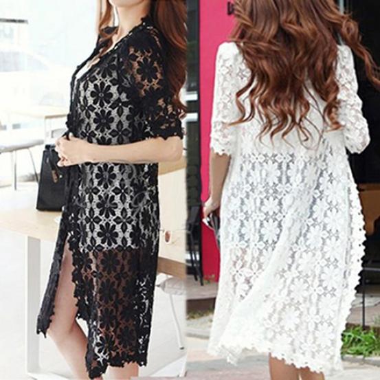 

Женский длинный кружевной кардиган с цветочным узором и рукавом 3/4