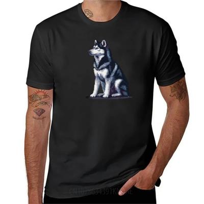 Pixel Portrait Siberian Husky TShirt Summer Tops Graphics Mens Cotton Tshirt