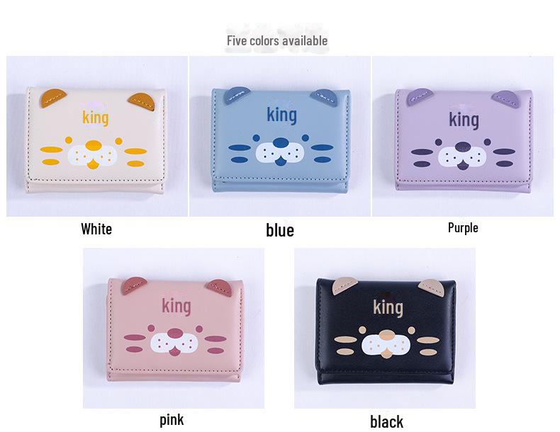 2024 Korean Cartoon Print Small PU Wallet with Multiple Card Slots & Folding Coin Purse