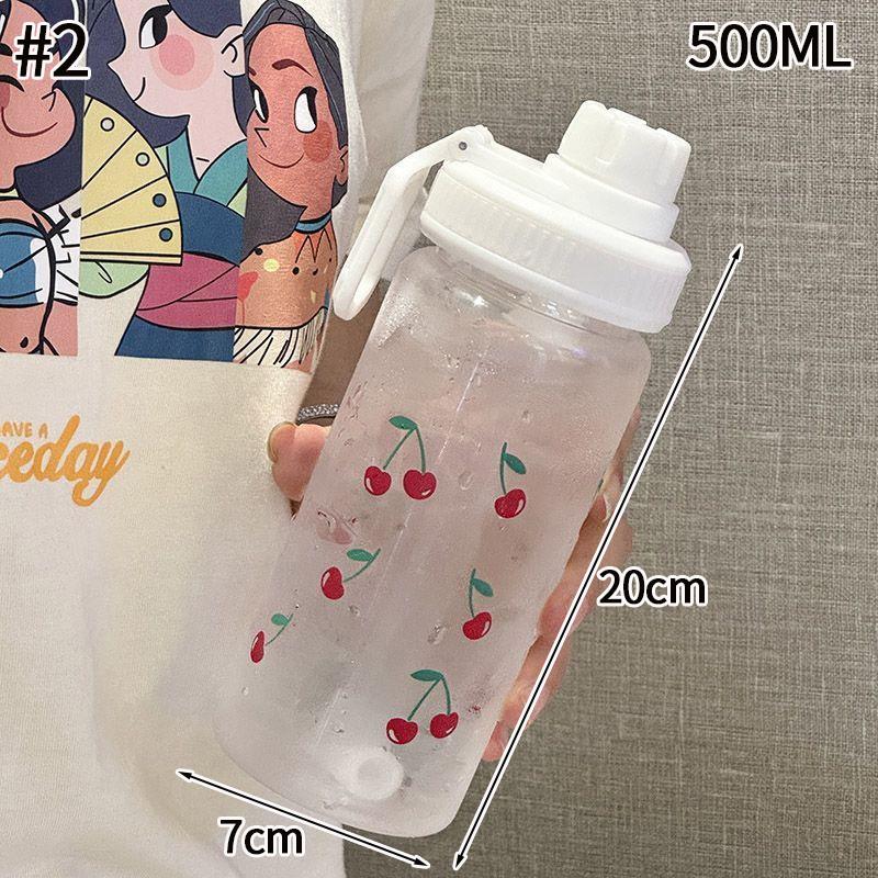 500ml Cherry Water Bottle Korean Style Drinking Bottles Plastic Water Cup Outdoor Leakproof Sports Drinkware Gym Yoga Cups