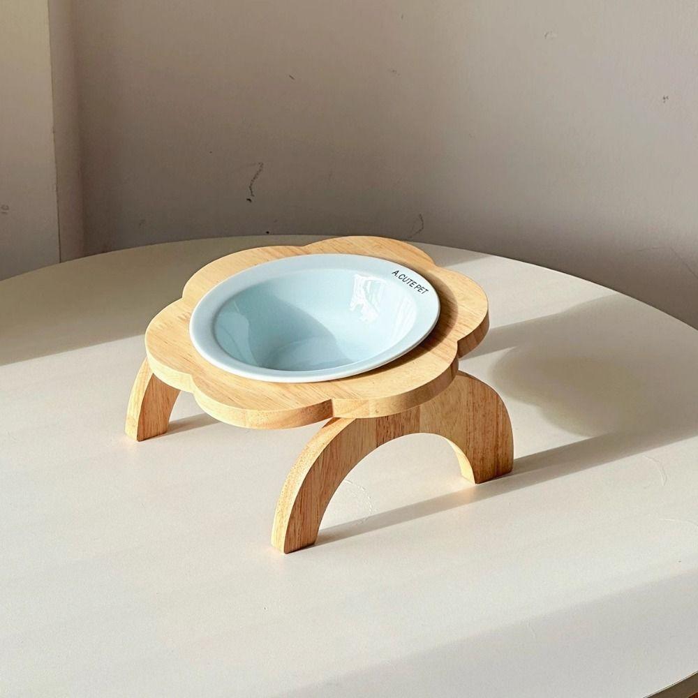 Ceramic Flower Shaped Pet Bowl Non-Slip Raised Cat Food Bowl Elevated Cat Bowl Neck Protection