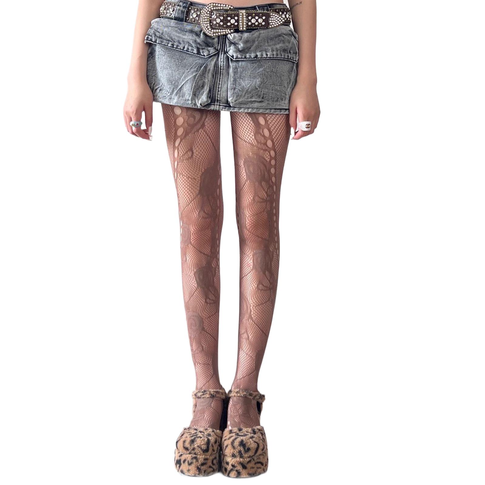 Florals Patterned Tights Fishnet Stockings Summer Flower Sheer Pantyhose Tights