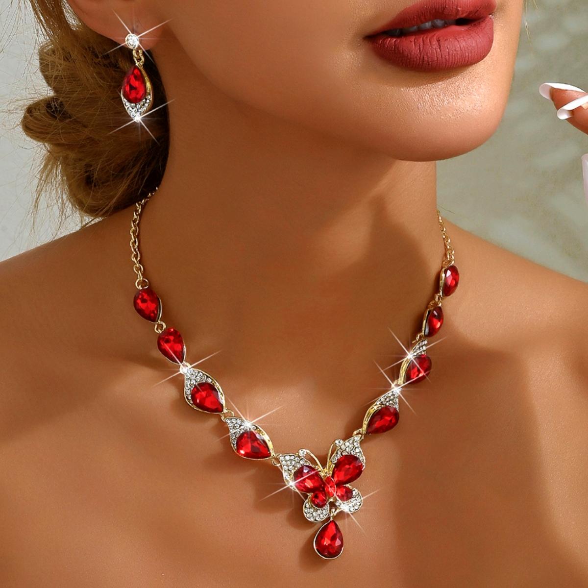 

Ladies Design Butterfly Necklace Earrings Jewelry Set Suitable for Wedding, Party, Festival Gifts