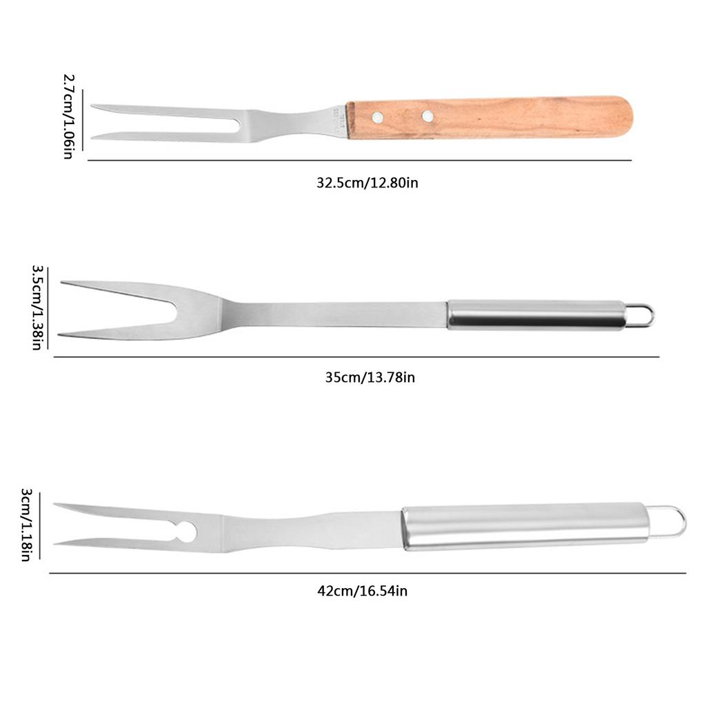 Kitchen Utensils Food Grade Stainless Steel Bbq Grilling Fork With Wooden Handle Outdoor Barbecue Tools Kitchen Gadgets