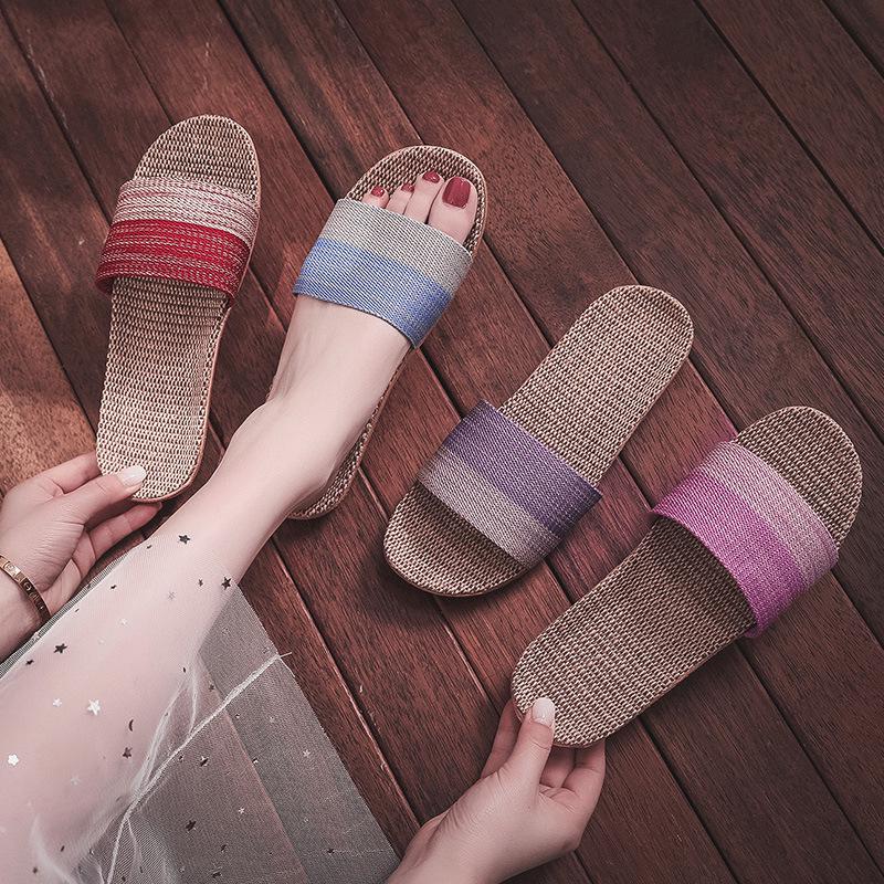 Summer Non-Slip Linen Slippers for Couples - Breathable, Odor-Free Indoor Footwear