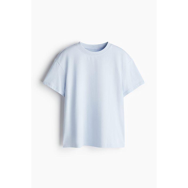 

HM Women s T-shirt 2025 Autumn New Fashion American Style Loose Minimalist Drop Shoulder round Neck Short Sleeve 1212700 Light blue 160/88(S)