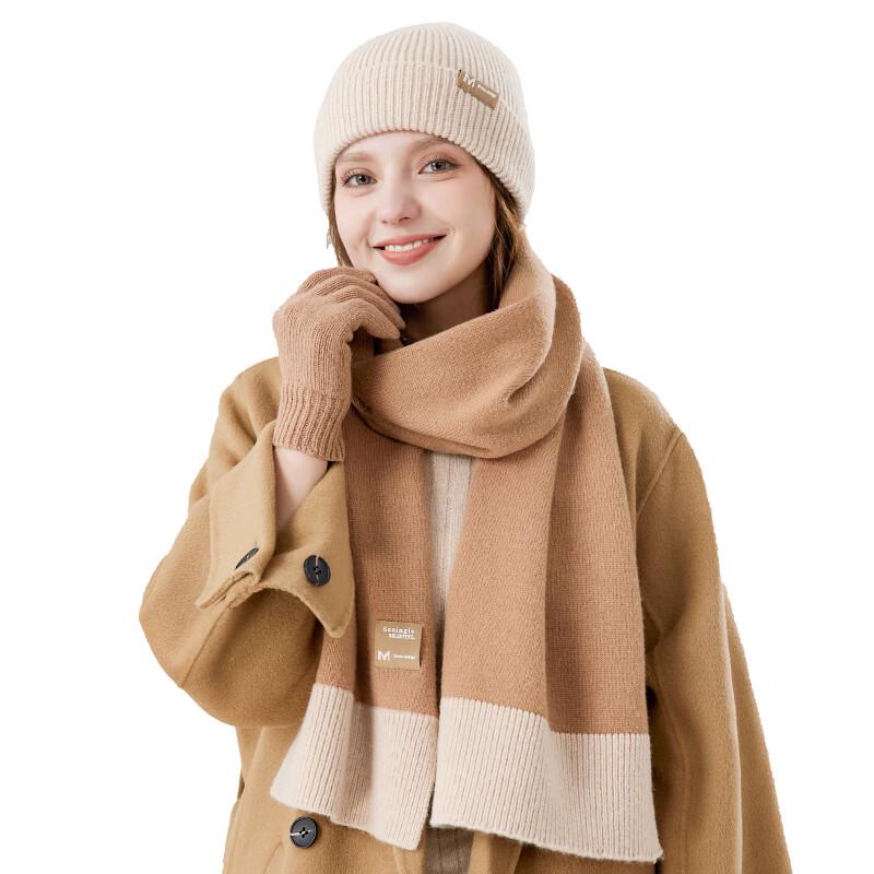 JIUMU Women's Pure Wool Scarf, Hat & Gloves 3-Piece Gift Set