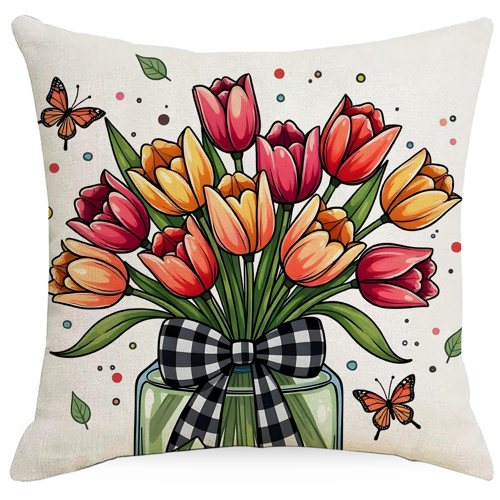 

New Spring Tulip Pillowcase Letters Floral Decorative Sofa Pillowcase Home Cushion 45 * 45Cm
