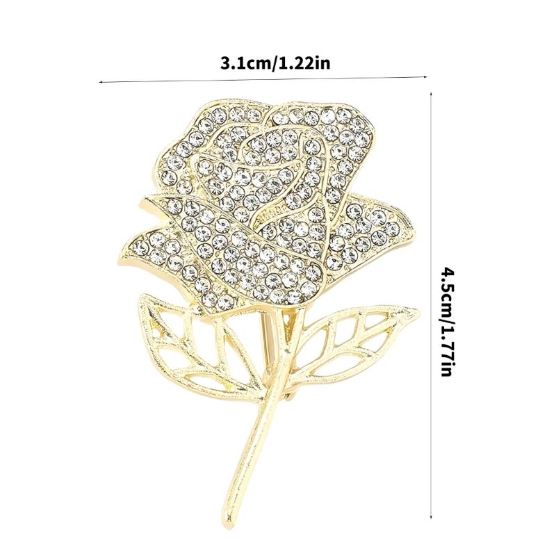 Sparkling Rhinestones Rose Brooches Alloy Pins Elegant Brooch Alloy Texture Statement Brooch for Special Occasions