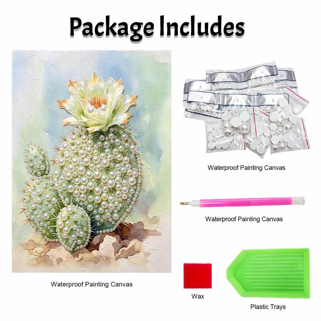 Frameless Pearl Painting Kit Cactus Pattern DIY 3D Bead Art Canvas Relaxing Handmade Craft for Adults Home Decor