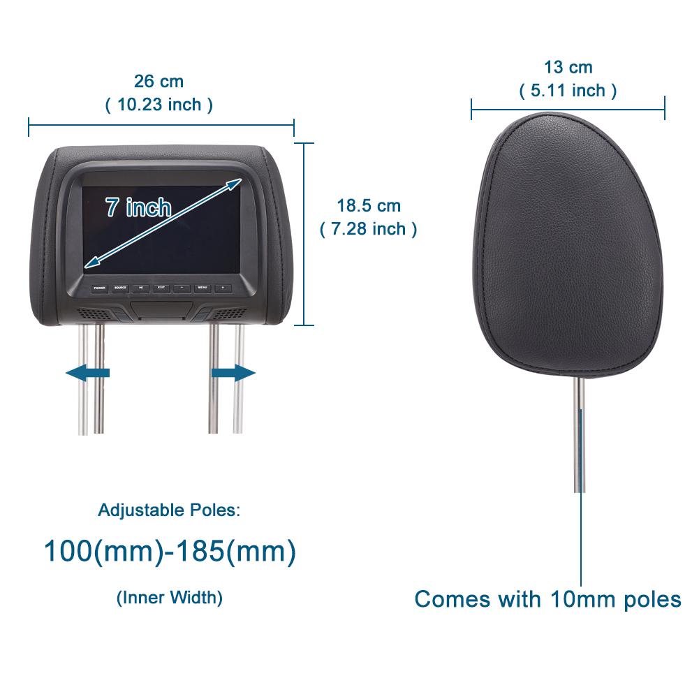 7 INCH LCD Screen Car Headrest Monitor Video Player with MP5(USB/SD Port) IR FM Phone Link Touchscreen