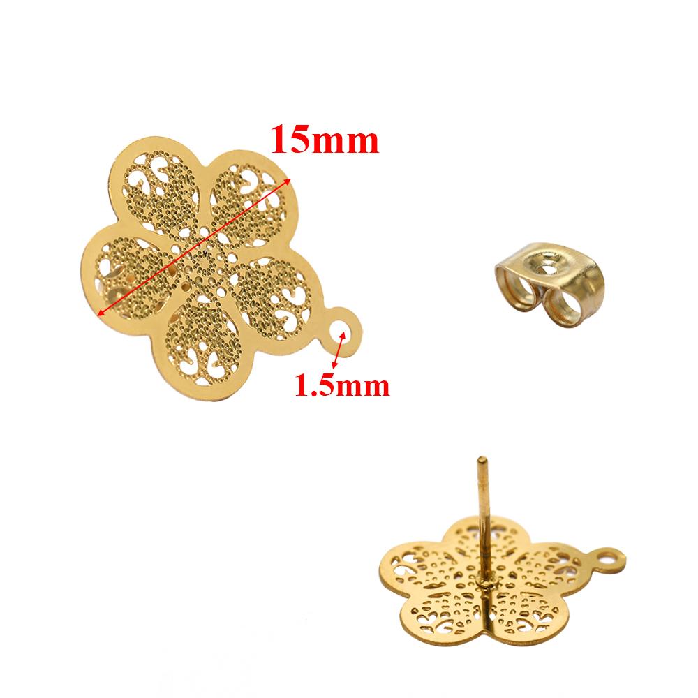 10pcs 304 Stainless Steel Hollow Flower Studs for DIY Drop Earrings Post Findings Jewelry Making Dangle Charms Connectors