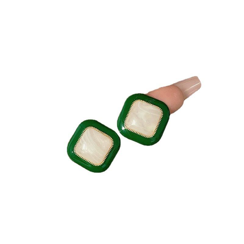 S911 Silver Needle 1010 New Geometric Rhombus Green Stud Earrings New Internet Celebrity Premium Earrings