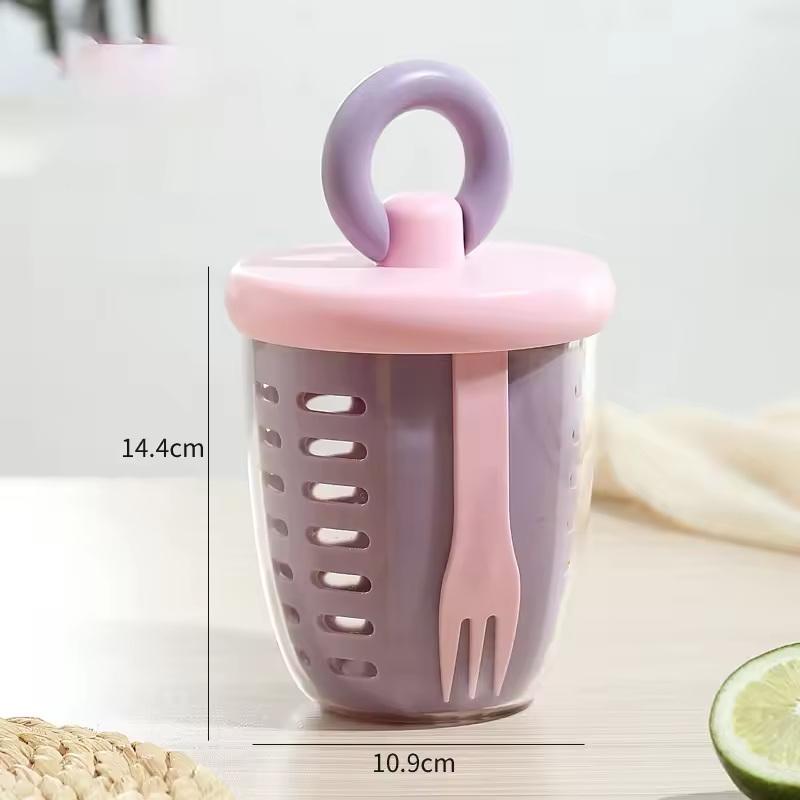 Salad Cup With Fork Double-Layer Drain Fruit Cup Plastic Salad Container Multifunctional Portable Yogurt Cup Kitchen Accessory