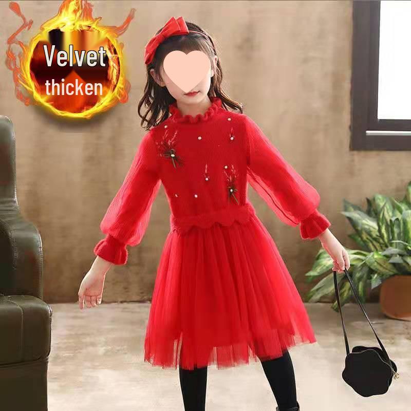 Frühling 2025 Mädchen Chinesischer Stil Puffärmel Mesh Prinzessinnenkleid