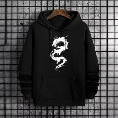 Chinese Dragon Print Mens Hooded Sweatshirt Urban Street Style Hip Hop Fashion Hoodies Male Casual Cool Outerwear Autumn Winter