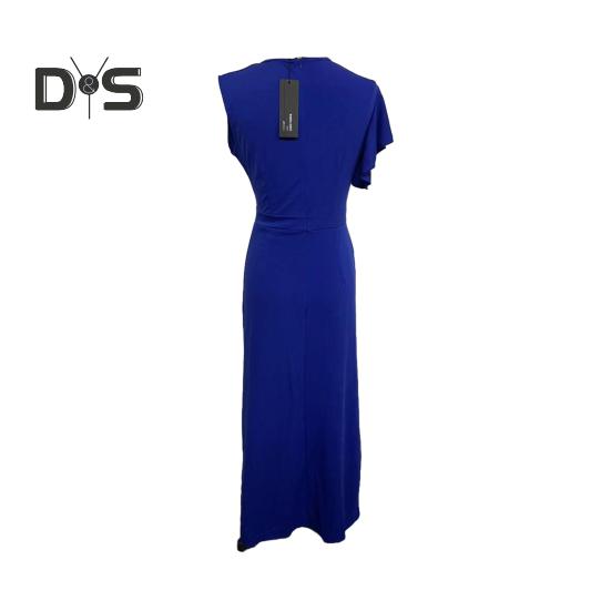 Women Summer O Neck Short Sleeve Gown Dress High Waist Side Ruffle Decor Split Hem Slim Fit Hip Wrapped Evening Party Dress